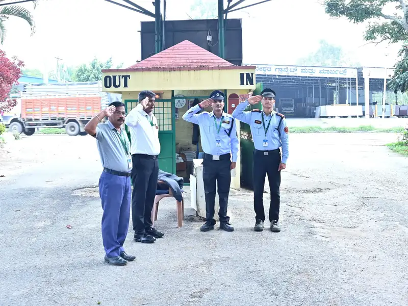 Poorvika FMS guards at gate sentry post